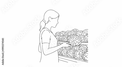 A person selects fresh produce from a display