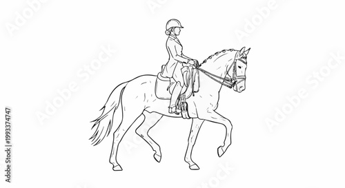 Rider in helmet and jacket on a horse in motion