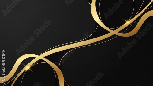 Luxury Abstract Black Background with Dynamic Wavy Golden Lines and Sparkles for Premium Design Vector Illustration