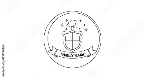 Family Crest Shield Emblem with Tree and Banner
