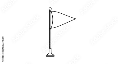 A simple black and white line drawing depicts a golf flag on a slender pole signaling the course s end