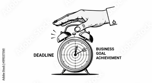 Hand stopping alarm clock, symbolizing deadlines and business goal achievement