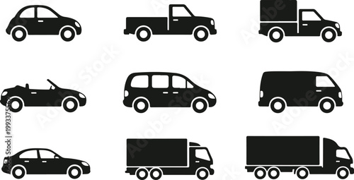 фотографія Collection of various vehicle silhouettes on white background