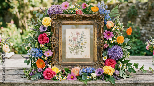 wooden frame with flowers