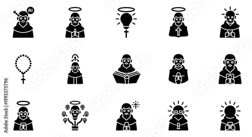 Black and white monk illustrations.
