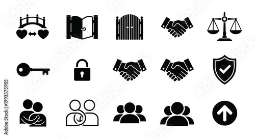 Black icons of business agreement.