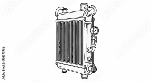 Mechanical radiator with pipes, fins, and gauge