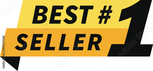 Number 1 Best Seller icon with modern flat ribbon. Isolated vector label for icon, logo, emblem, seal, tag, sign, symbol, stamp, sticker.
