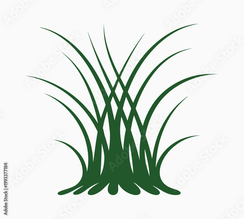 An isolated green grass vector illustration featuring fresh spring growth with nature-inspired leaves, bamboo stems, and a floral silhouette for a clean botanical summer design