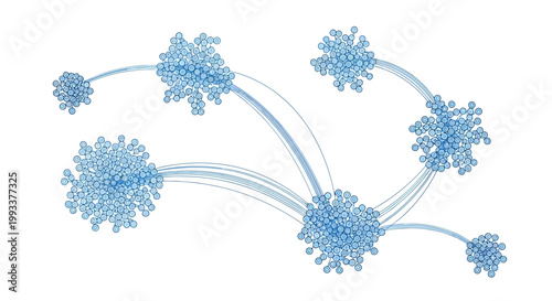 Abstract visualization of interconnected digital network nodes and data clusters, illustrating complex information flow and communication pathways within advanced technological systems