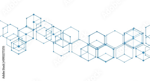 Abstract geometric network structure made of connected blue cubes on a white background