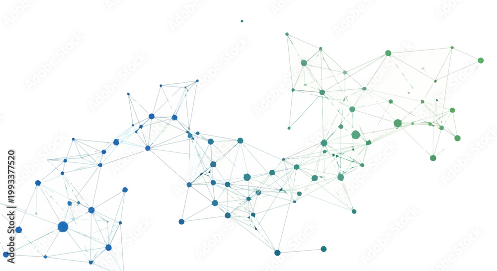 Fototapeta premium Abstract Network Connections with Blue and Green Nodes and Lines on White Background