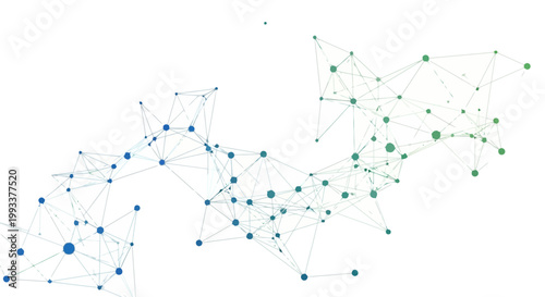 Canvastavla Abstract Network Connections with Blue and Green Nodes and Lines on White Backgr