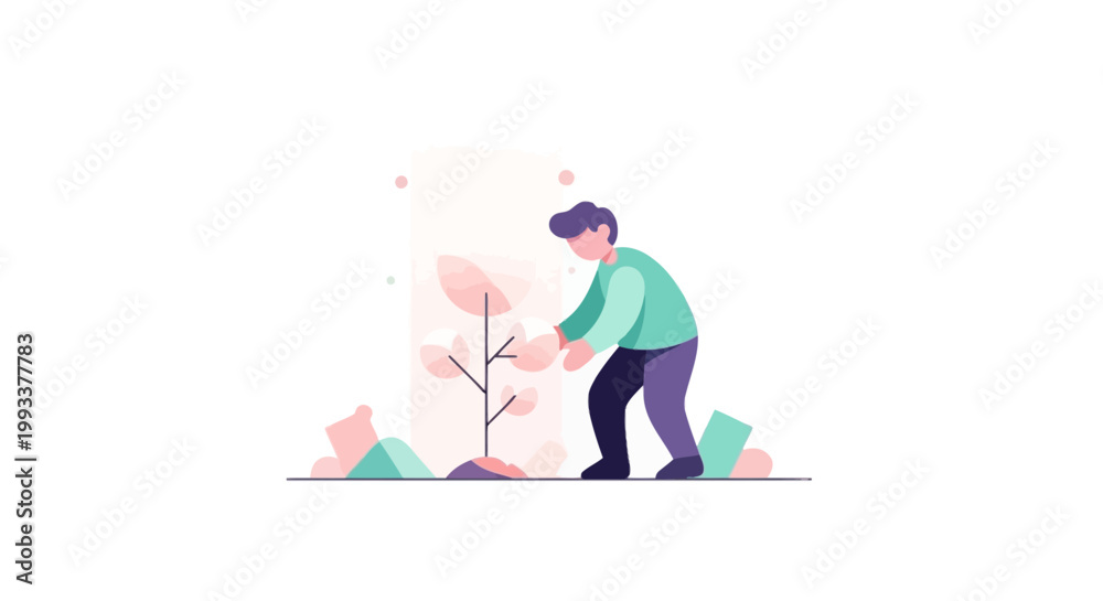 Fototapeta premium Person Planting Seedling in Garden for Growth and Sustainability