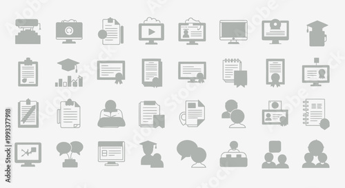 Collection of Educational Icons Representing Online Learning, Degrees, and Academic Achievements