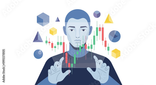 Futuristic Stock Market Analysis Illustration with Data Charts