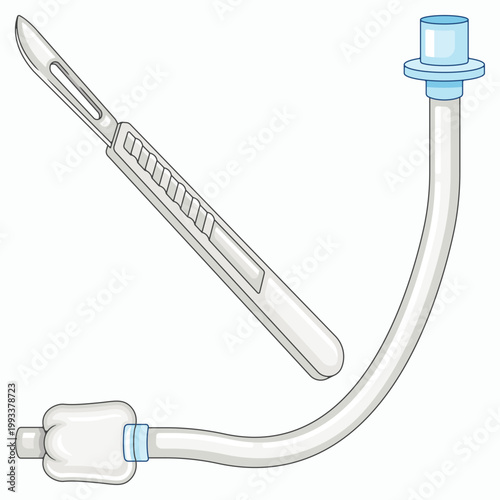 Scalpel and Endotracheal Tube Medical Illustration