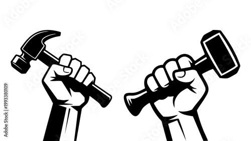 hand holding claw hammer for labor day, carpenter fist with hammer construction icon, fist holding hammer labor day symbol, industrial labor union fist with tool