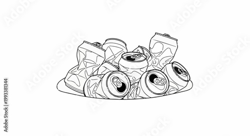 Crushed beverage cans piled on a surface