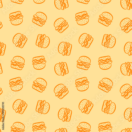 doodle burger pattern background. doodle fast food burger seamless pattern background. seamless pattern of burger in doodle style. Seamless Pattern of a Cheese Burger or Hamburger. hamburger pattern.