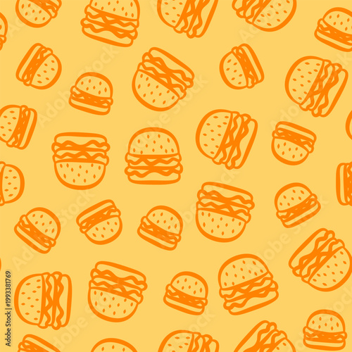 doodle burger pattern background. doodle fast food burger seamless pattern background. seamless pattern of burger in doodle style. Seamless Pattern of a Cheese Burger or Hamburger. hamburger pattern.