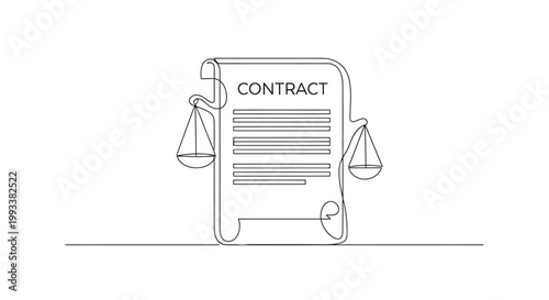 Legal Contract Document with Scales of Justice Symbolizing Law and Agreement