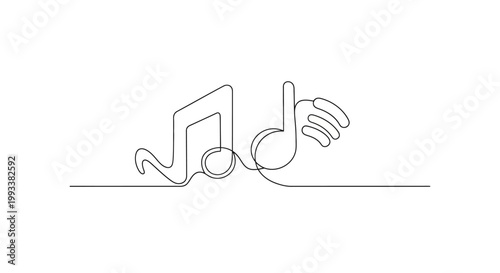 Minimalist single line drawing of musical notes on a white background