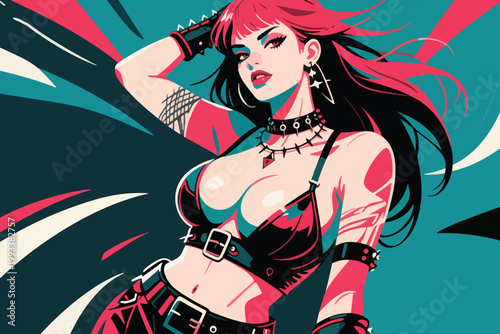 Beautiful Punk Girl Fashion Vector Illustration Creative Design Template 