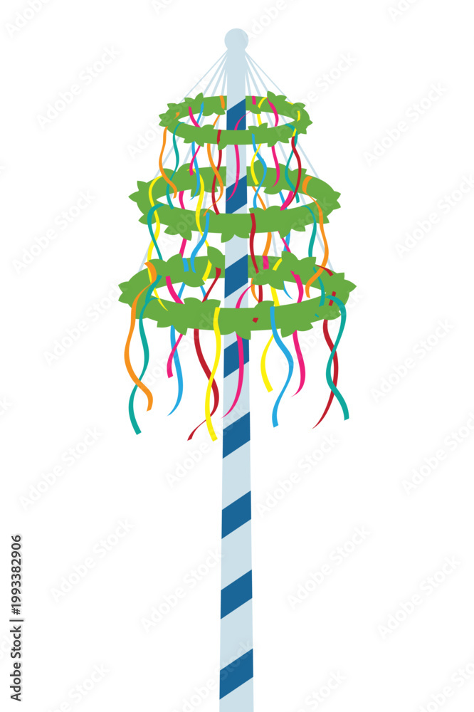 Obraz premium maypole with colorful ribbons isolated on white background vector illustration