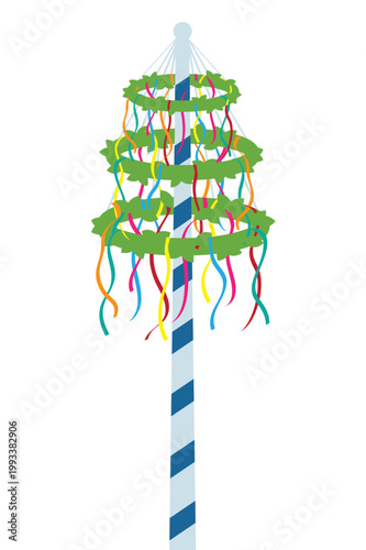 maypole with colorful ribbons isolated on white background vector illustration