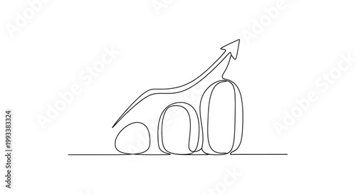 Hand drawn graph with rising arrow showing business growth and success
