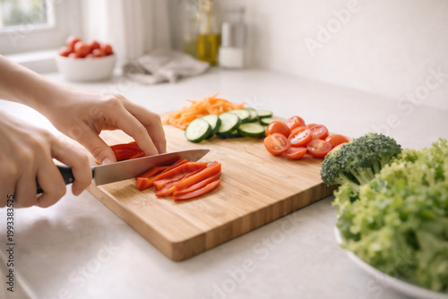 신선한 채소를 손질하는 손과 건강한 요리 라이프스타일
