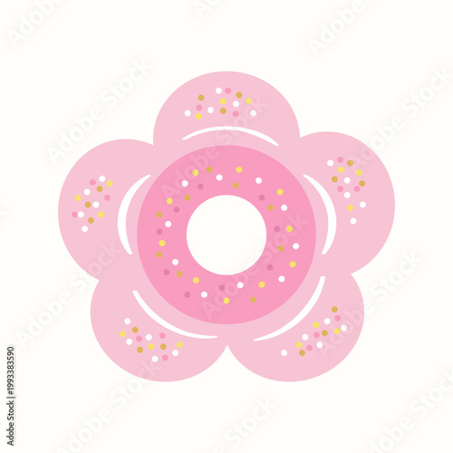 Flower donut inflatable swim ring with sprinkles, pink pool float, summer water toy