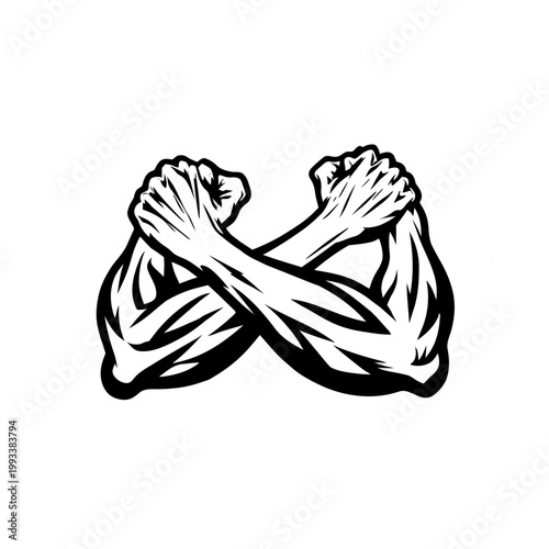 vector illustration of a strong  man  arm in black and white