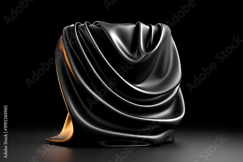 Sculptural Black Fabric on Dark Background with Glossy Texture and Artistic Form