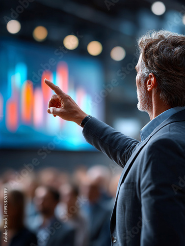 Engaging Business Presentation Highlights Growth Trends at Corporate Conference Indoor Venue Digital Display Professional Environment