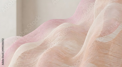 Soft focus of draped sheer fabric with pink and cream tones translucent background abstract material luxurious feminine graceful composition creative cinematic movement