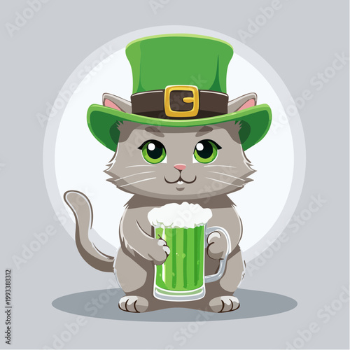 Cute Cat Wearing a St. Patrick's Day Hat Holding a Green Beer