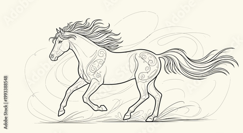 Running Horse with Flowing Mane.