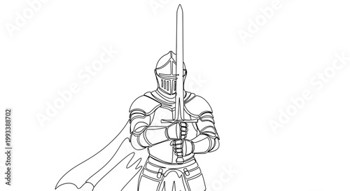 Medieval Knight in Armor Holding Sword.