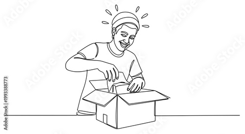 Man opening a cardboard box.