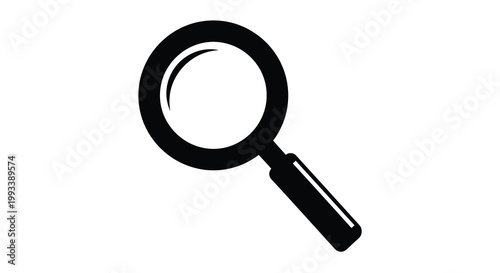 A simple black and white illustration depicts a magnifying glass a tool used for detailed observation high quality