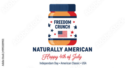 4th of July, American Independence, Freedom Crunch Logo, Patriotic Jar Icon, USA Holiday