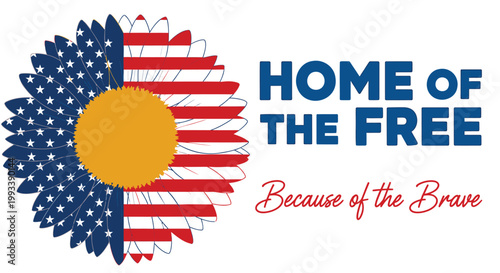 Patriotic badge, American flag emblem, Home of the Free vector design, Independence Day symbol