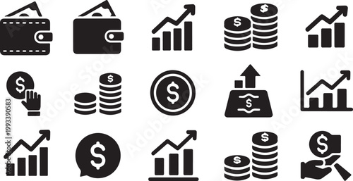 Financial icons for business and investment growth