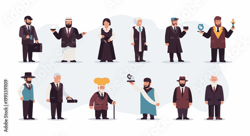 Pixelated figures in varied attire, representing diverse roles and professions