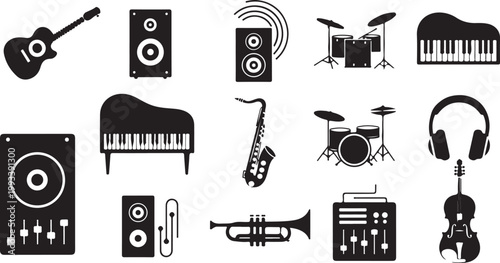 Music Instruments and Equipment Icons Set Collection