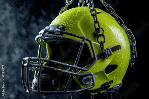 Acid Lime American Football Helmet Cinematic Shot