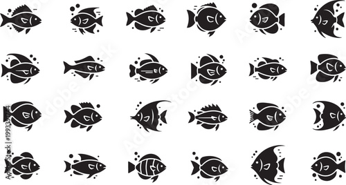 Black fish icons on white background pattern design