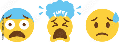 Three cartoon emoji faces displaying varying degrees of distress and emotional turmoil from worry to shock and sadness